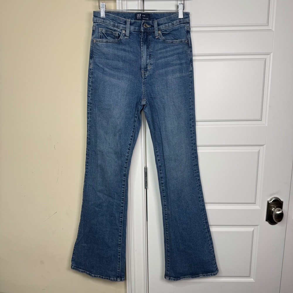Gap '70s Flare Jeans Womens 6 / 28R Dark Wash High Rise Denim Retro Wide Leg